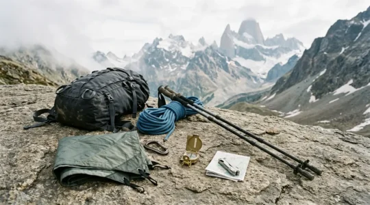 Critical expedition gear inspection and field testing setup showing equipment durability assessment