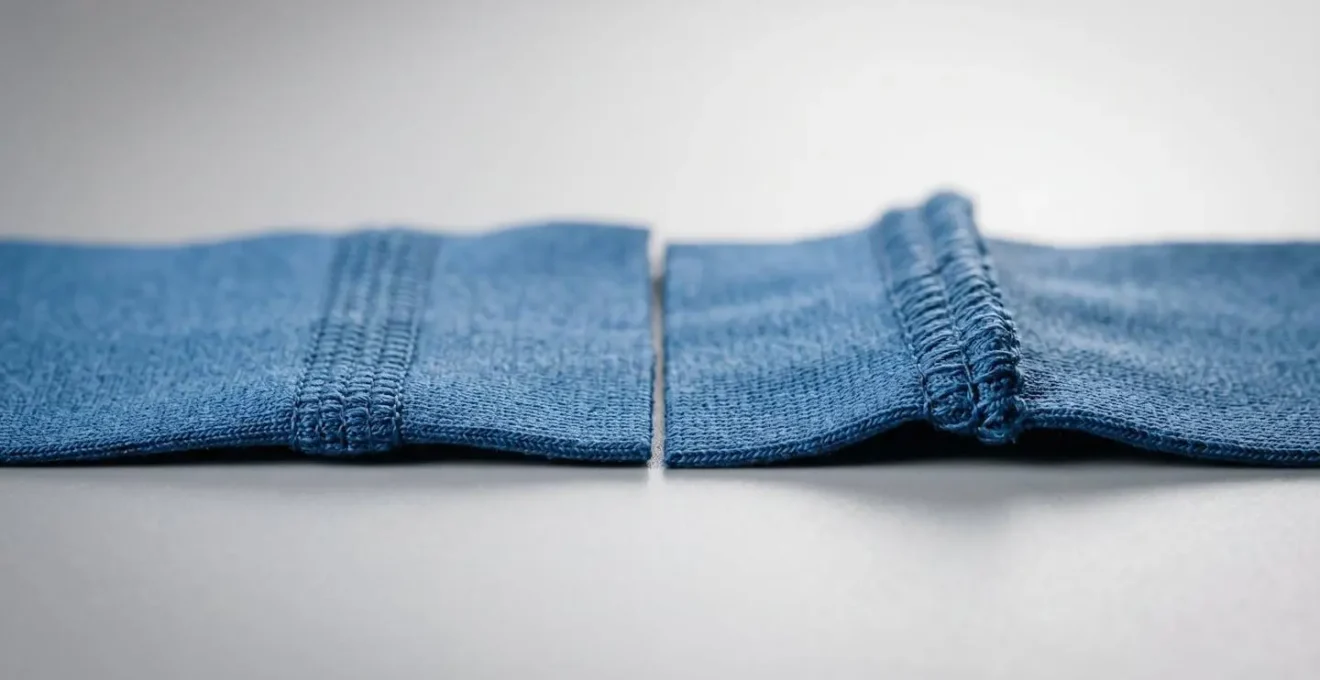 Cross-section comparison of flatlock seam versus regular seam showing reduced bulk and chafing prevention