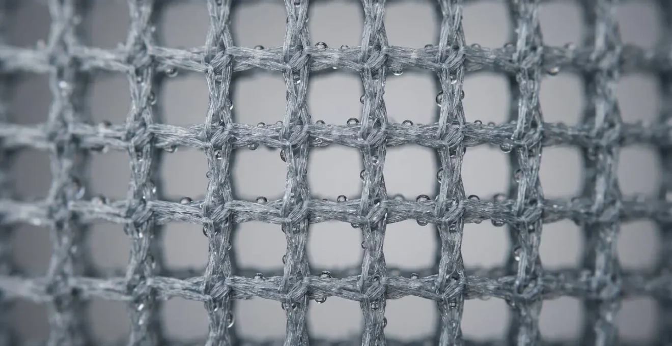Detailed view of polyester grid fleece fabric structure showing air channels that accelerate moisture evaporation