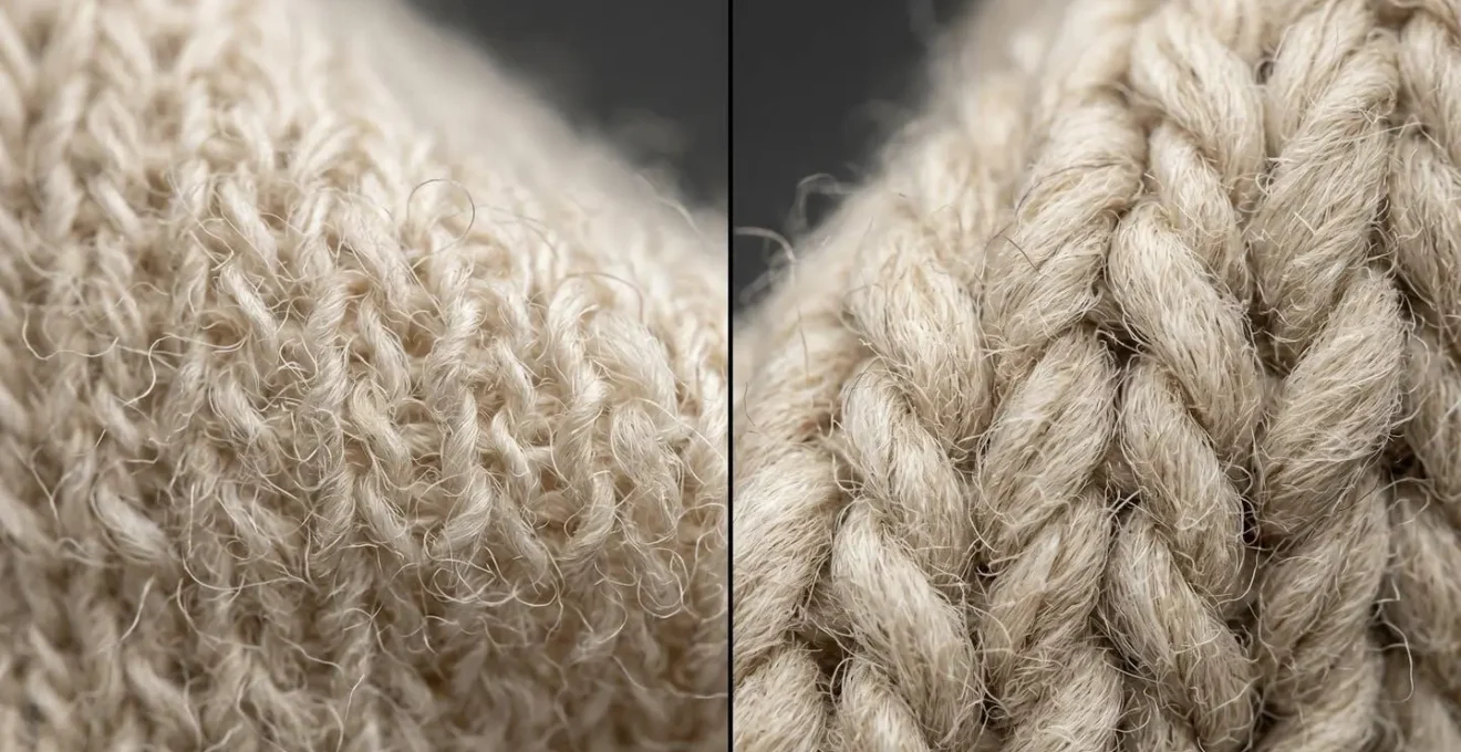 Macro detail of merino wool fabric fibers showing texture and moisture-wicking structure